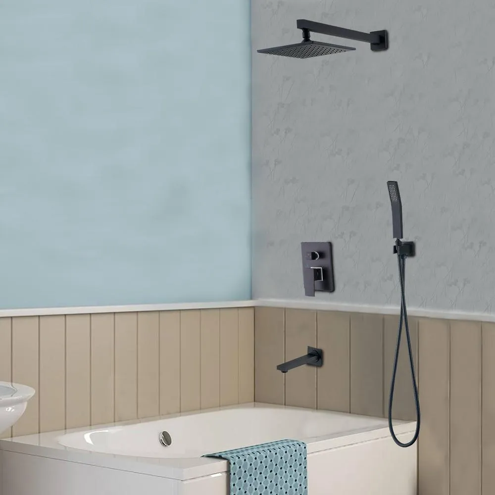 Single Handle 1-Spray High Pressure Tub and Shower Faucet with Hand Shower in Matte Black Ceramic Disc (Valve Included), photo 3 of 9