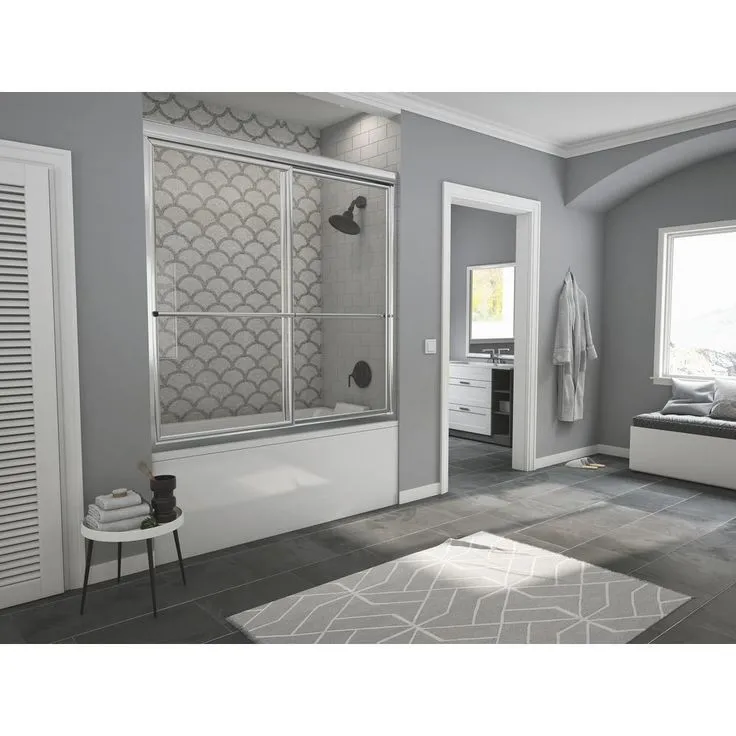 Coastal Shower Doors Newport 54 in. to 55.625 in. x 55 in. Framed Sliding Bathtub Door with Towel Bar in Matte Black and Clear Glass, photo 7 of 7