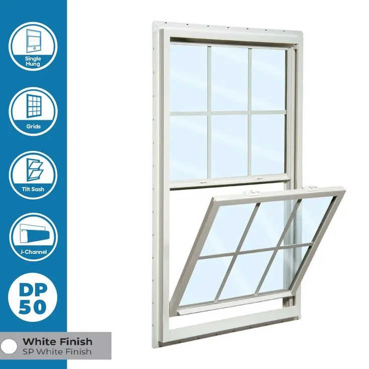 RELIABILT 150 Series New Construction 31-1/2-in x 35-1/2-in x 3-1/4-in Jamb White Vinyl Low-e Argon Single Hung Window with Grids Half Screen Included, photo 2 of 7