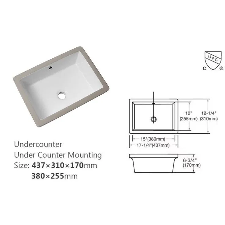 LORDEAR 18 in. Undermount Bathroom Vessel Sink Modern Rectangle Porcelain Ceramic Lavatory Vanity Bathroom Sink in Pure White, photo 3 of 7