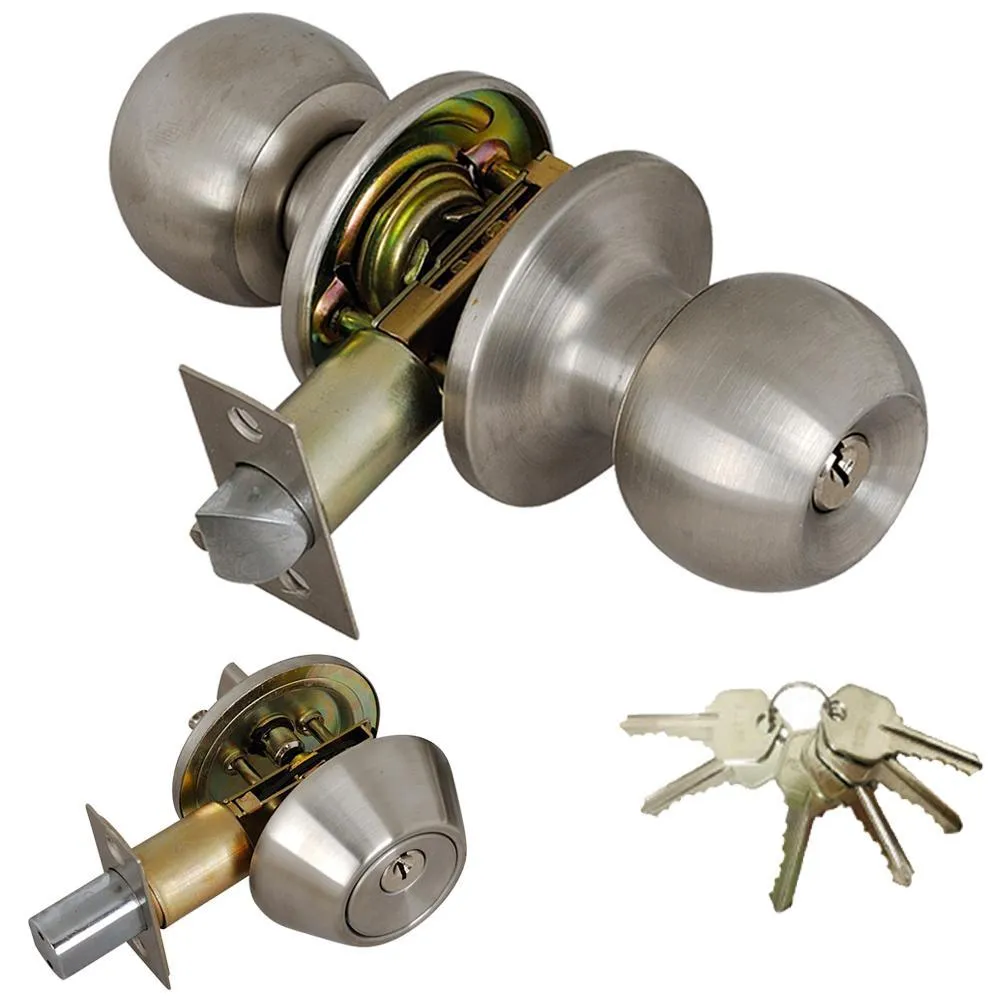 Stainless Steel Entry Door Knob Combo Lock Set with Deadbolt and 18 Keys Total, (3-Pack, Keyed Alike), photo 2 of 6