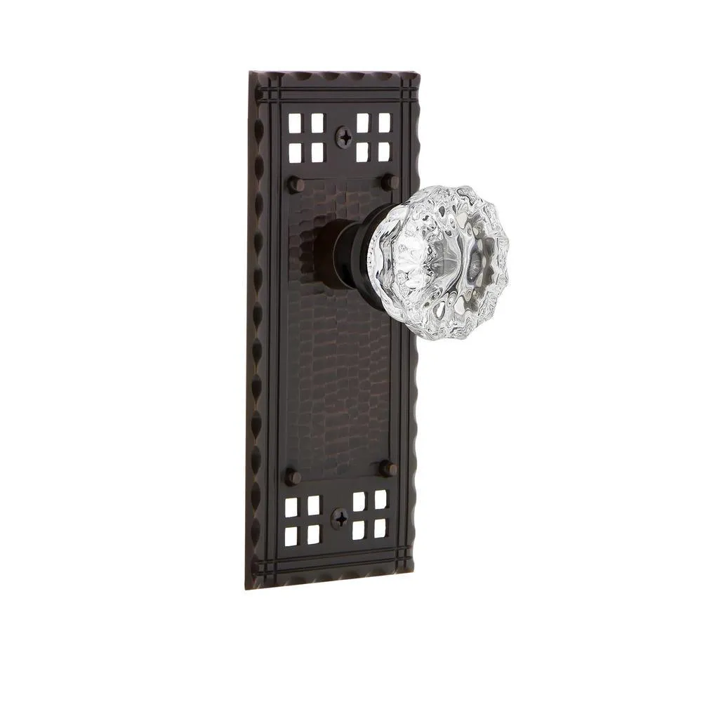 Craftsman Plate 2-3/8 in. Backset Satin Nickel Privacy Bed/Bath Crystal Glass Door Knob, photo 5 of 7