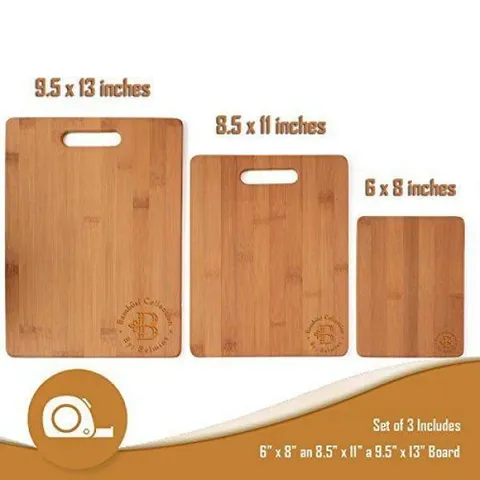 3-Piece Bamboo Cutting Board Set - Wooden Kitchen Boards for Food Prep. 3 sizes 9.5 x 13