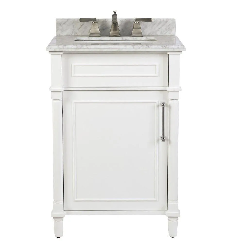 Aberdeen 36 in. W x 22 in. D Single Bath Vanity in White with Carrara Marble Top with White Sink, photo 4 of 27