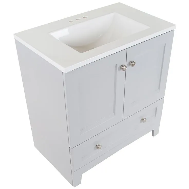 Delridge 30 in. W x 19 in. D Bath Vanity in Pearl Gray with Cultured Marble Vanity Top in White with White Sink, photo 2 of 11