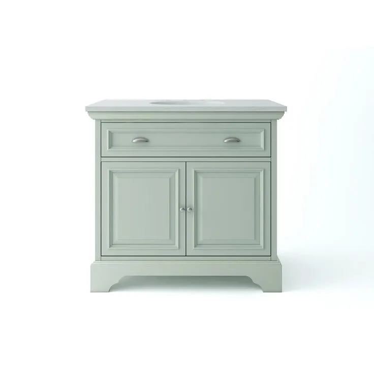 Sadie 38 in. W x 21.5 in. D Vanity in Antique Light Cyan with Marble Vanity Top in Natural White with White Sinks, photo 2 of 7