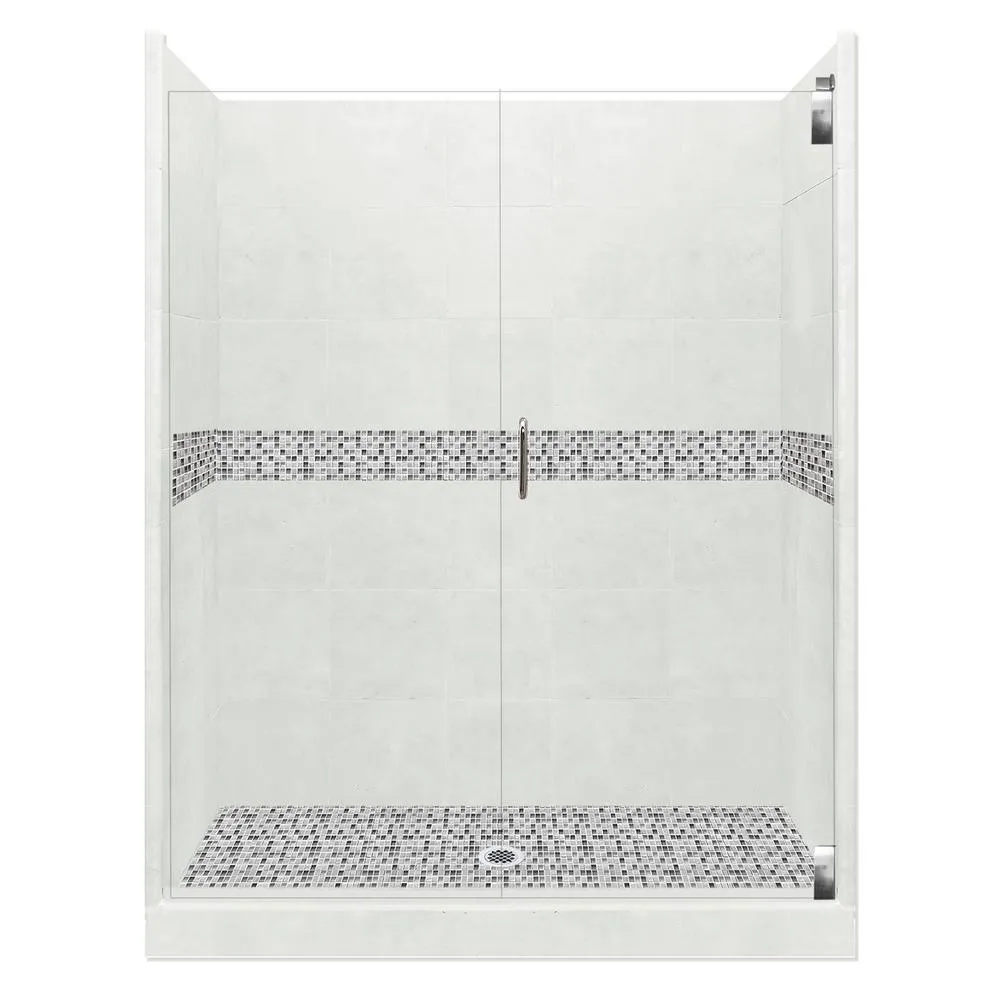 Del Mar Grand Hinged 36 in. x 54 in. x 80 in. Center Drain Alcove Shower Kit in Natural Buff and Satin Nickel Hardware, photo 14 of 16