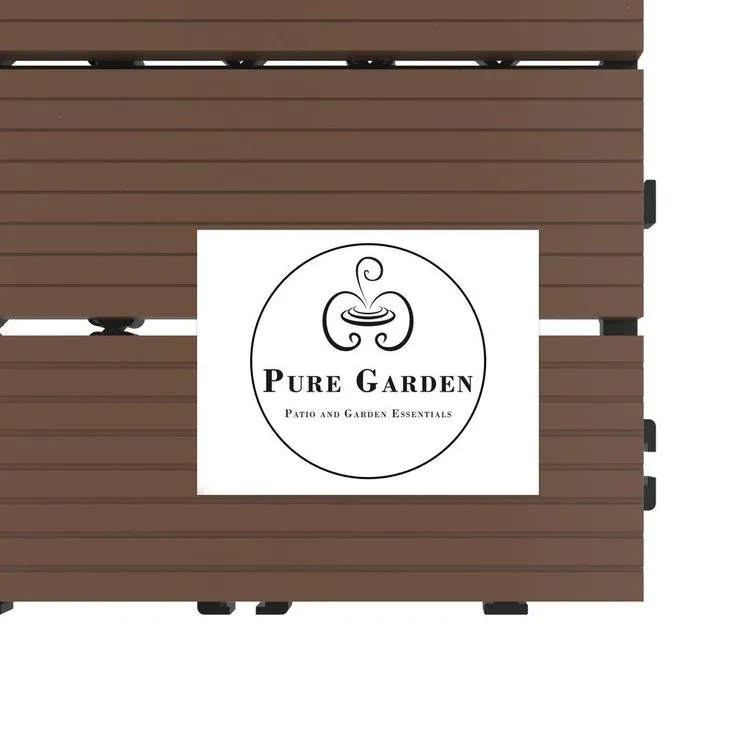 Pure Garden 12 in. x 12 in. Brown Outdoor Interlocking Slat Polypropylene Patio and Deck Tile Flooring (Set of 6), photo 6 of 8