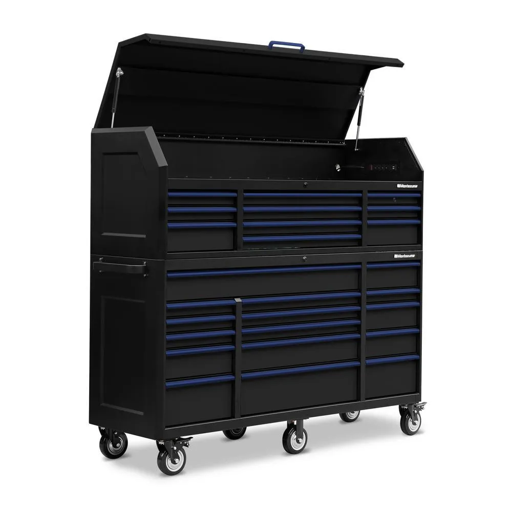 24 in. x 72 in. 26-Drawer Tool Chest and Cabinet Combo with Power and USB Outlets in Black and Blue, photo 3 of 15