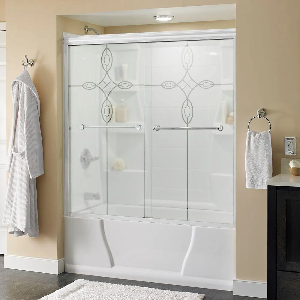 Crestfield 60 in. x 58-1/8 in. Semi-Frameless Traditional Sliding Bathtub Door in Bronze with Transition Glass, photo 66 of 67