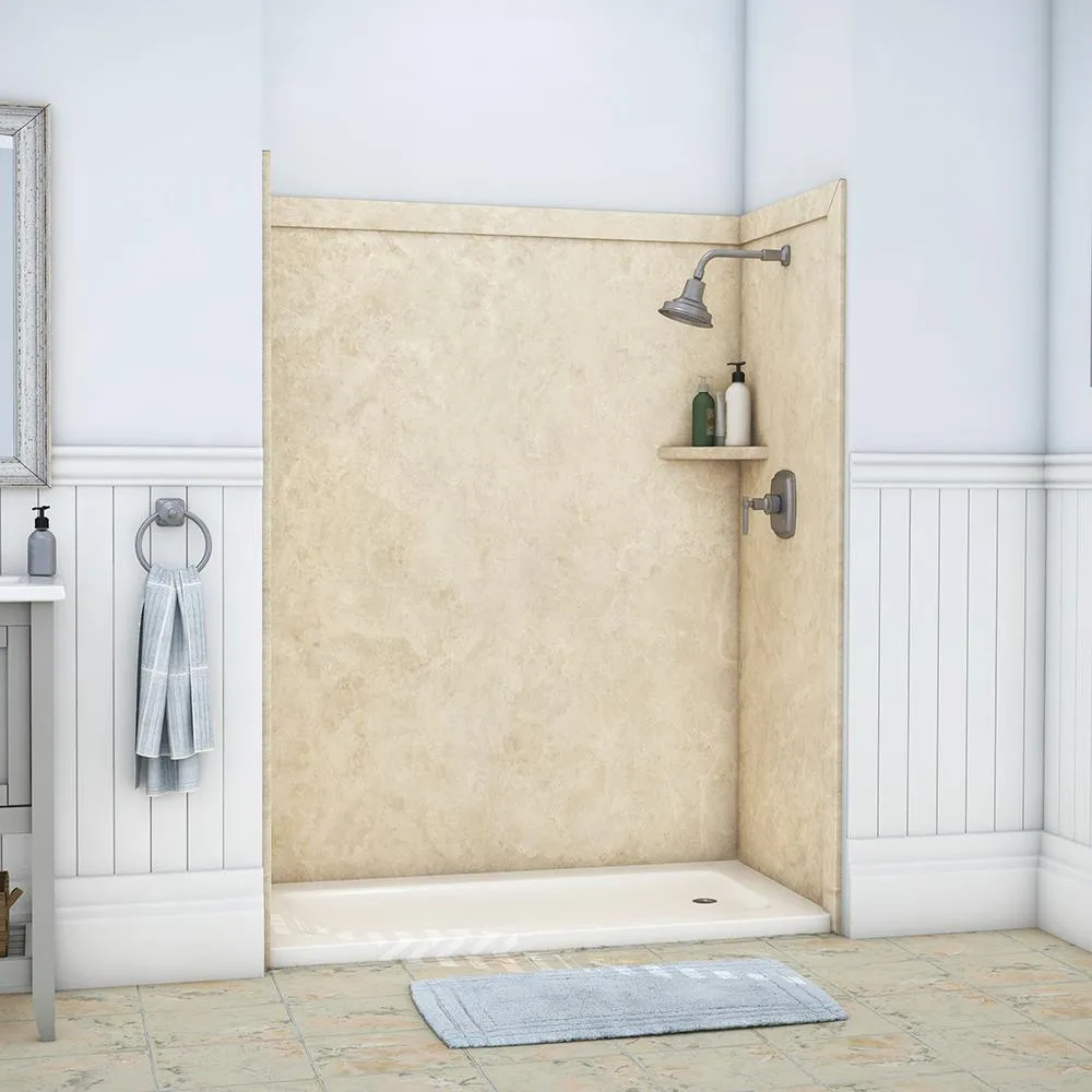 FlexStone Royale 36 in. x 60 in. x 80 in. 11-Piece Easy Up Adhesive Alcove Bathtub/Shower Wall Surround in Calacatta White, photo 19 of 26