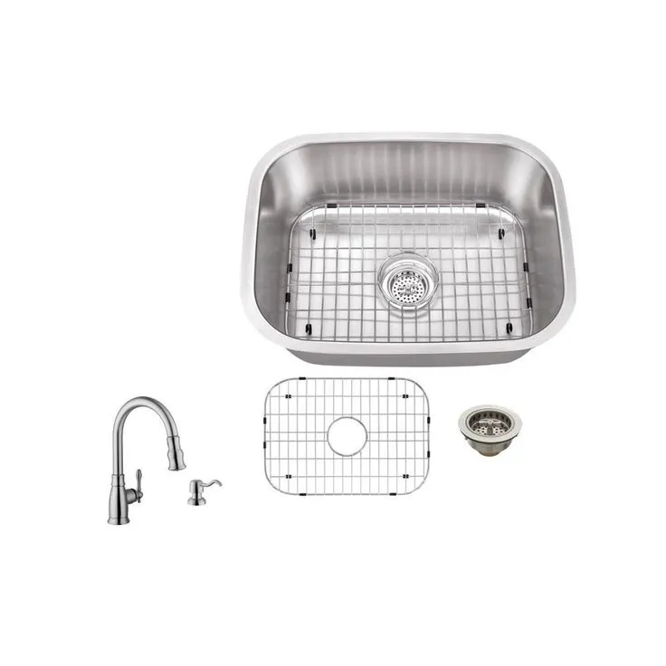 All-in-One Undermount 18-Gauge Stainless Steel 24 in. 0-Hole Single Bowl Bar Sink with Pull Out Faucet, photo 2 of 6