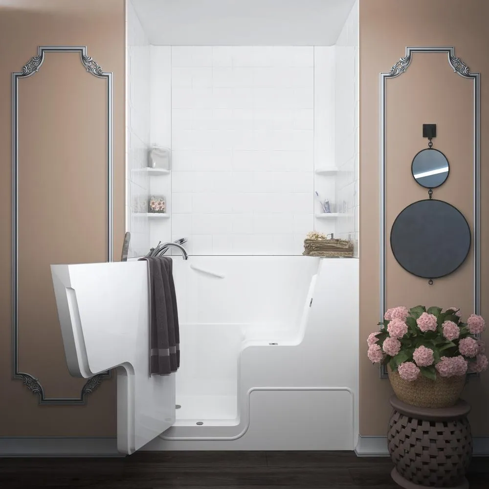 NOVA Heated Wheelchair Accessible 4.5 ft. walk-in bathtub with 6 in. Tile Easy Up Adhesive Wall Surround in White, photo 2 of 7