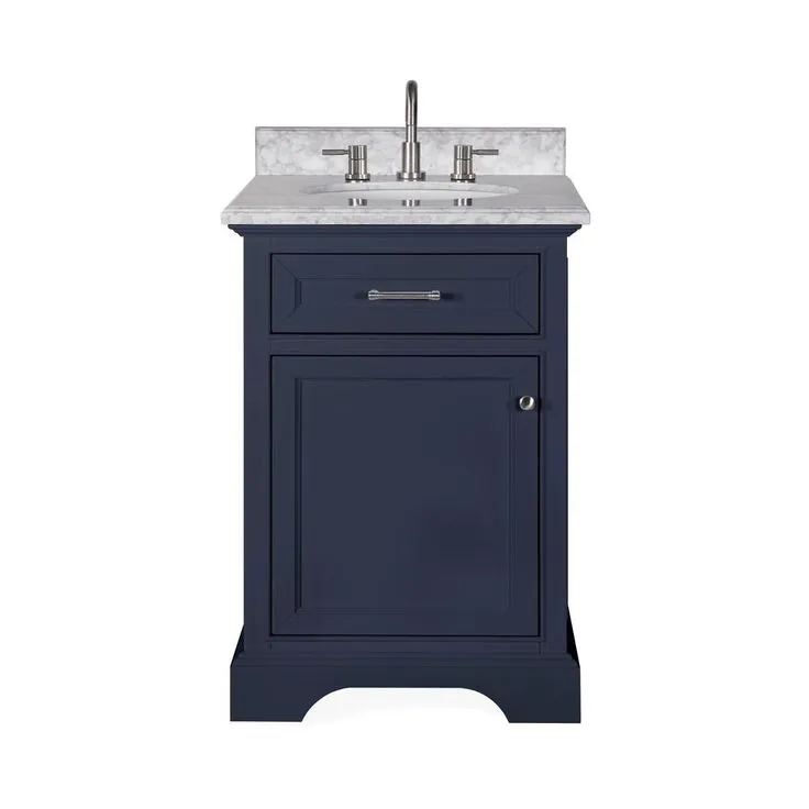 Windlowe 49 in. W x 22 in. D x 35 in. H Bath Vanity in Navy Blue with Carrara Marble Vanity Top in White with White Sink, photo 9 of 17