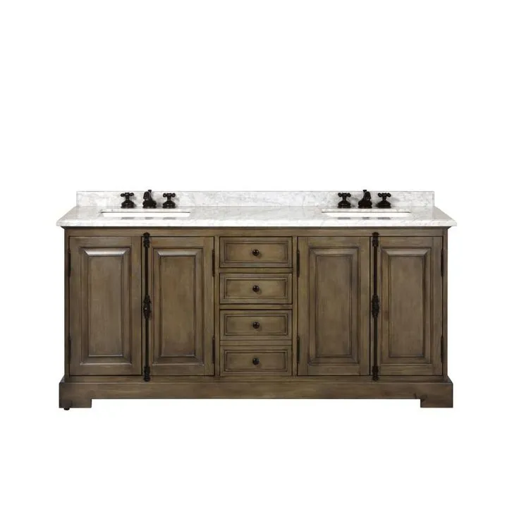 Clinton 72 in. W Double Vanity in Antique Coffee with Natural Marble Vanity Top in White with White Sink, photo 2 of 4