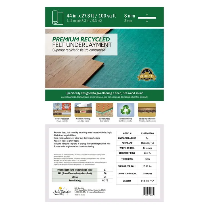 CALI 3.67-ft W x 27.3-ft L x 3-mm T Premium Felt Moisture Resistant Flooring Underlayment For Hardwood (100-sq ft/Roll), photo 8 of 10