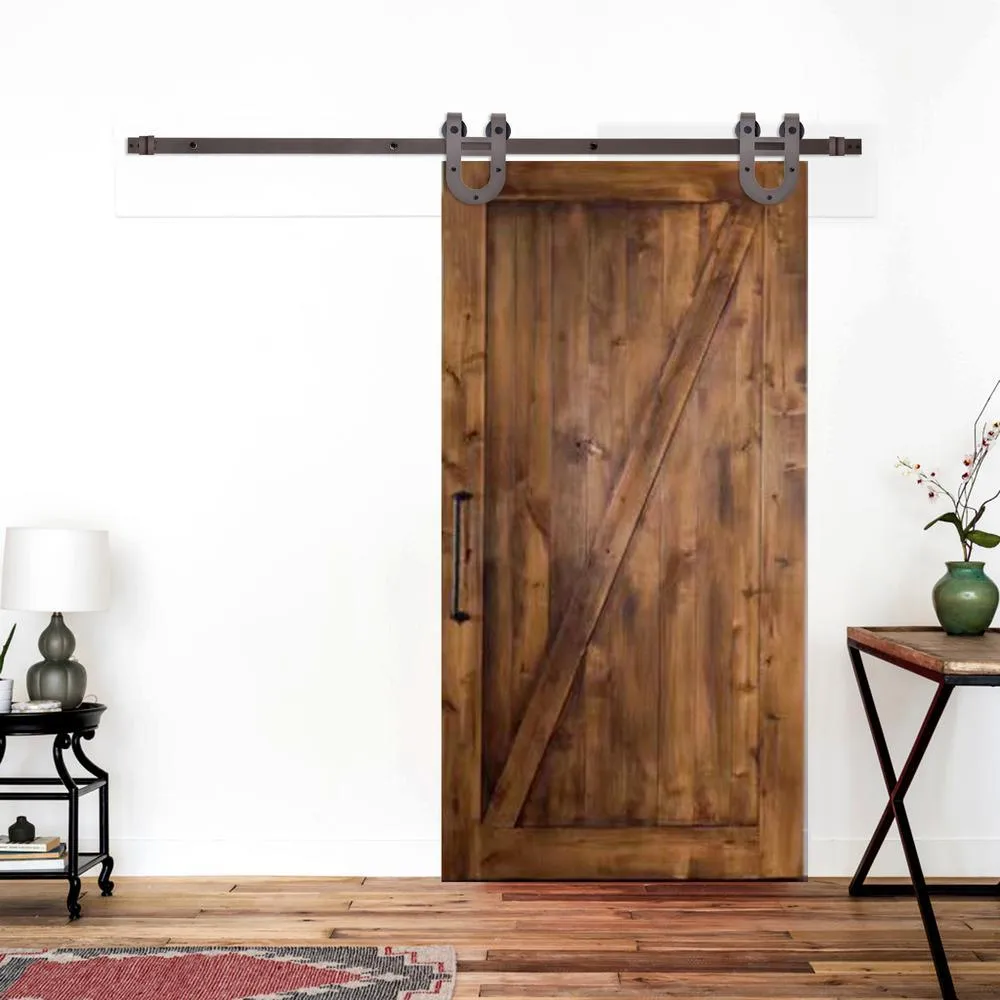 CALHOME 72 in. Antique Bronze Rustic Horseshoe Barn Style Sliding Door Track and Hardware Set, photo 2 of 6