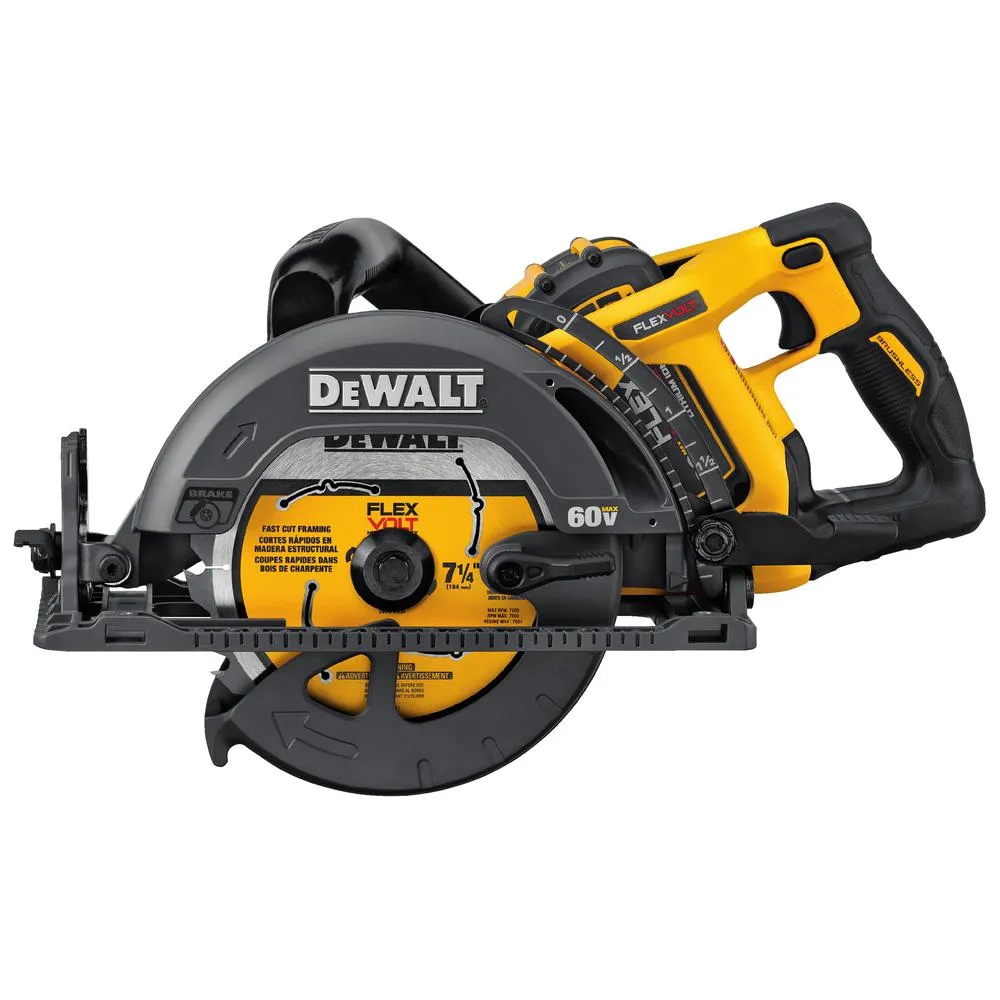 DEWALT FLEXVOLT 60-Volt MAX Lithium-Ion Cordless Brushless 7-1/4 in. Wormdrive Style Circ Saw w/ Battery 3Ah, Charger and Bag, photo 5 of 13