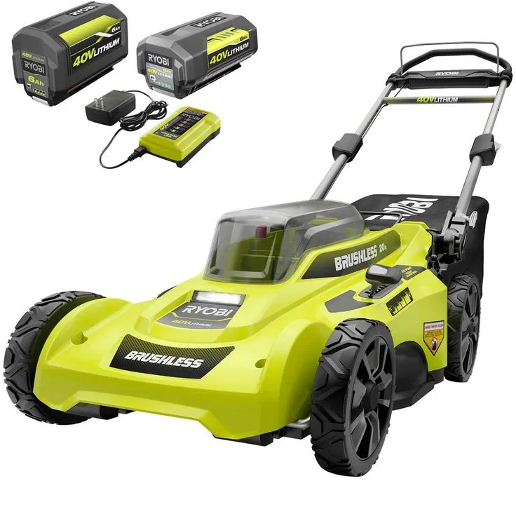 RYOBI 20 in. 40-Volt Brushless Lithium-Ion Cordless Battery Walk Behind Push Lawn Mower two 6.0 AhBatteries & Charger Included, photo 4 of 7
