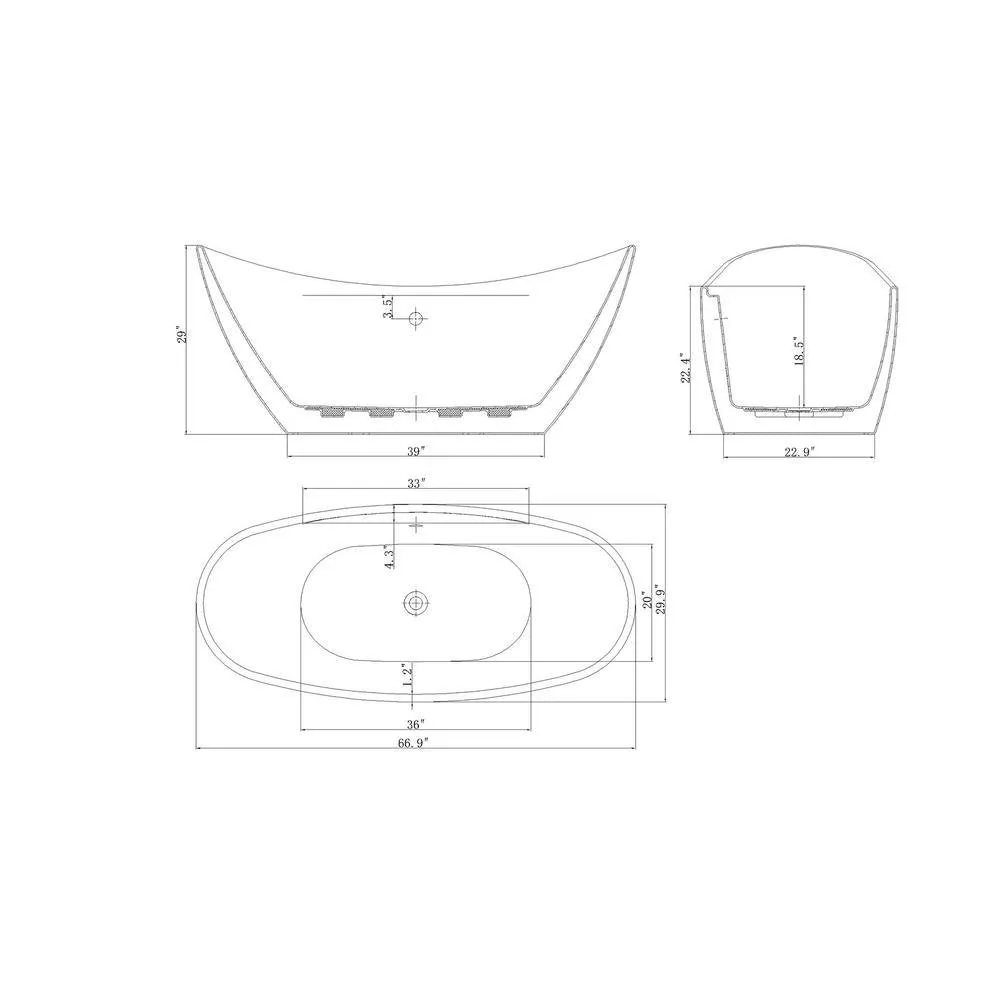 Freestanding 67 in. Acrylic Flatbottom Bathtub Modern Stand Alone Tub Luxurious SPA Tub in Glossy Silver, photo 7 of 7
