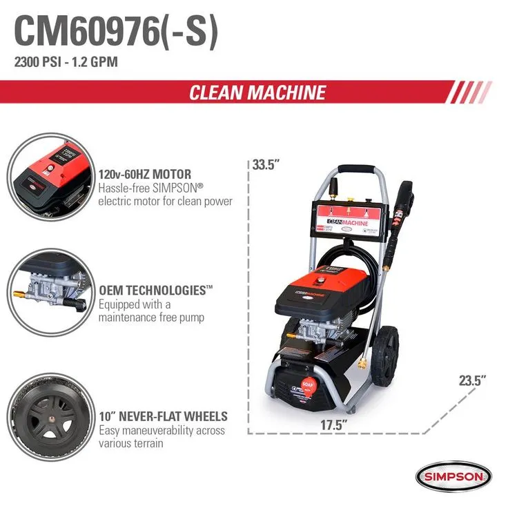 Simpson Clean Machine by SIMPSON CM61016 2300 PSI at 1.2 GPM Cold Water Residential Electric Pressure Washer, photo 2 of 9