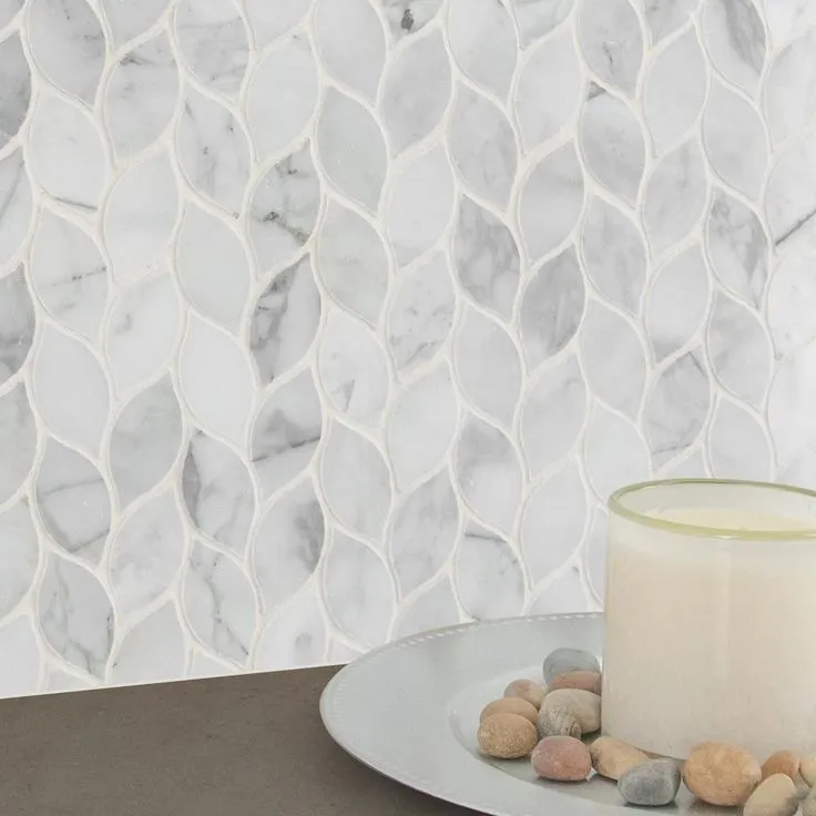 MSI Calacatta Blanco 12 in. x 13 in. x 10mm Polished Marble Mesh-Mounted Mosaic Tile (10.80 sq. ft./case), photo 5 of 10