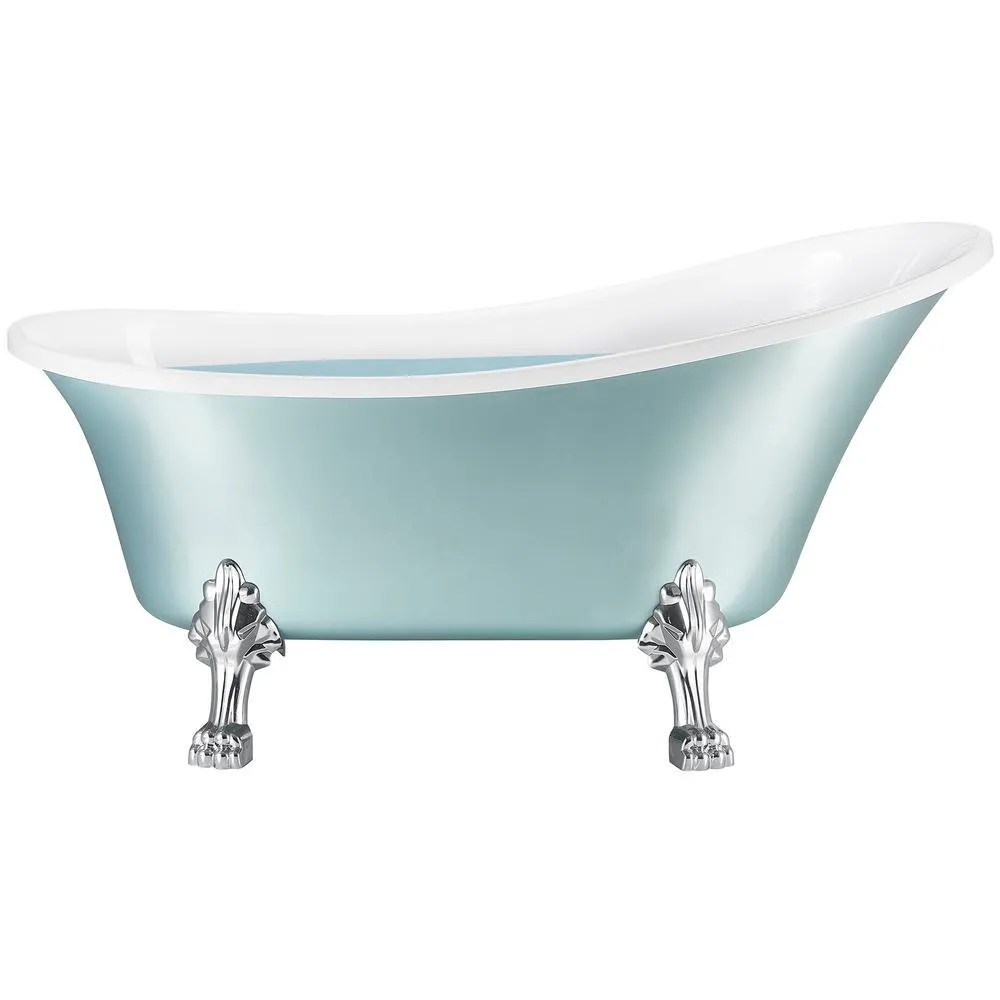 60 in. Fiberglass Double Slipper Clawfoot Non-Whirlpool Bathtub in Glossy Red & White Marble In Matte Lichen Green, photo 3 of 9