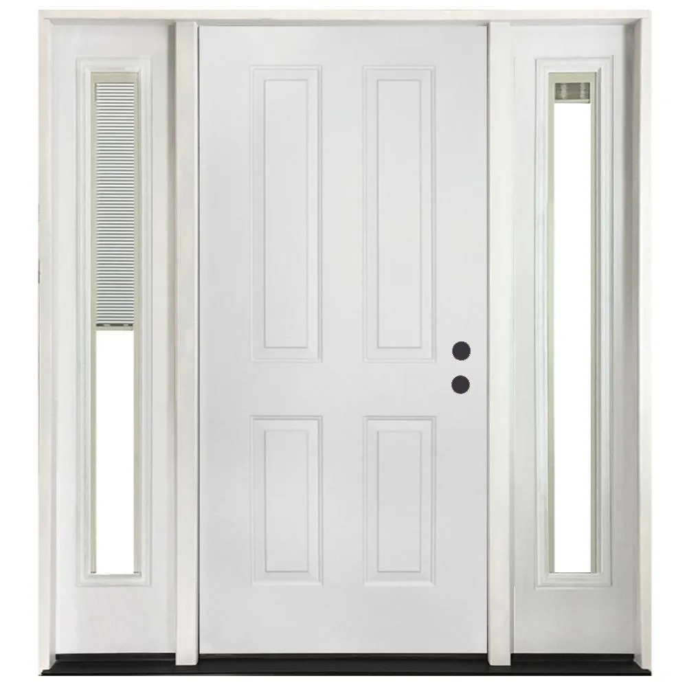 Steves & Sons 64 in. x 80 in. 4-Panel Primed White Right-Hand Steel Prehung Front Door with 12 in. Mini Blind Sidelites 4 in. Wall, photo 6 of 8