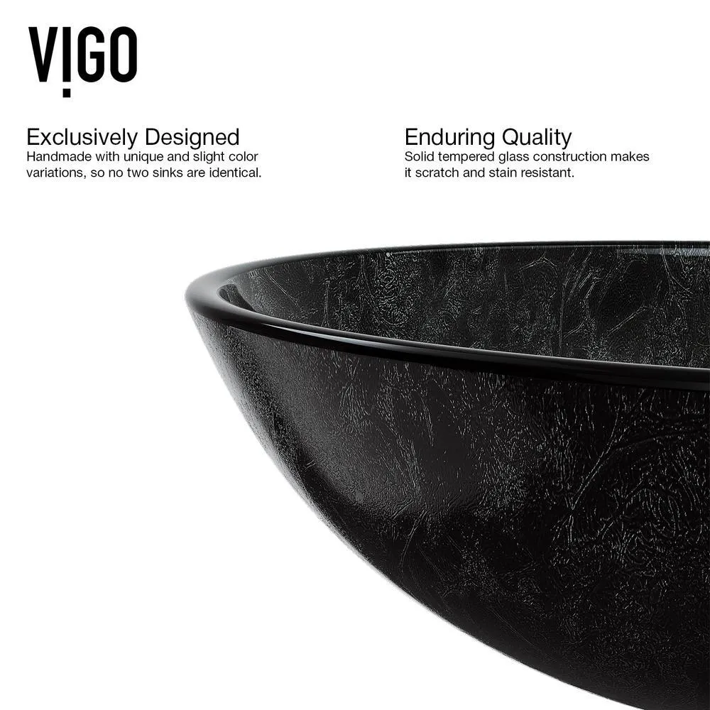 Glass Vessel Bathroom Sink in Gray Onyx and Seville Faucet Set in Matte Black, photo 7 of 27