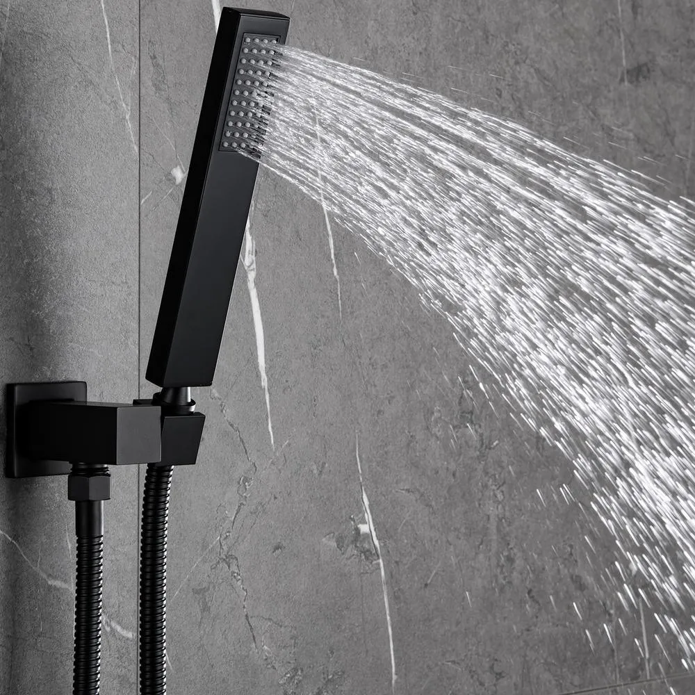 1-Spray Patterns with 1.5 GPM 10 in. Wall Mount Dual Shower Heads with Pressure Balance Valve in Matte Black, photo 5 of 8