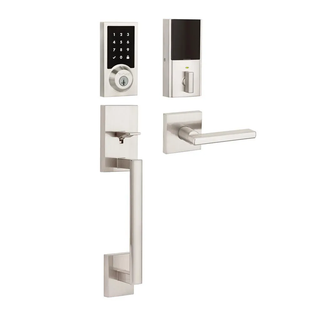 Kwikset SmartCode 915 Contemporary Venetian Bronze Electronic Deadbolt with San Clemente Handle Set and Halifax Interior Lever, photo 10 of 11