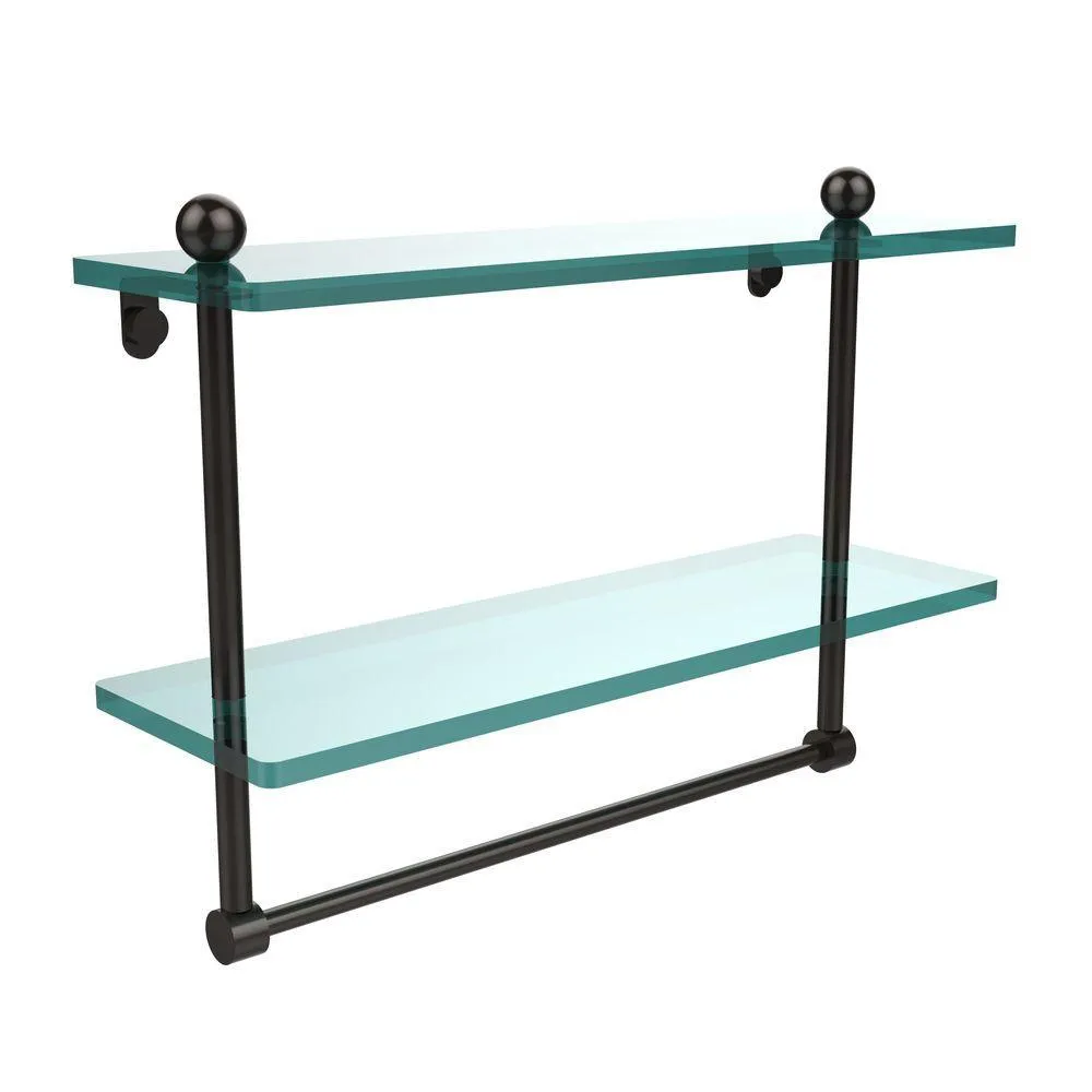 Allied Brass 16 in. L x 12 in. H x 5 in. W 2-Tier Clear Glass Bathroom Shelf with Towel Bar in Satin Nickel, photo 2 of 14