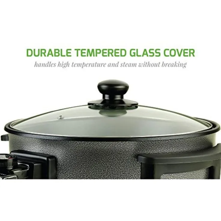 12 In. Black Non Stick Electric Skillet Aluminum Body and Tempered Glass Lid, Removable Temperature Knob, photo 2 of 12
