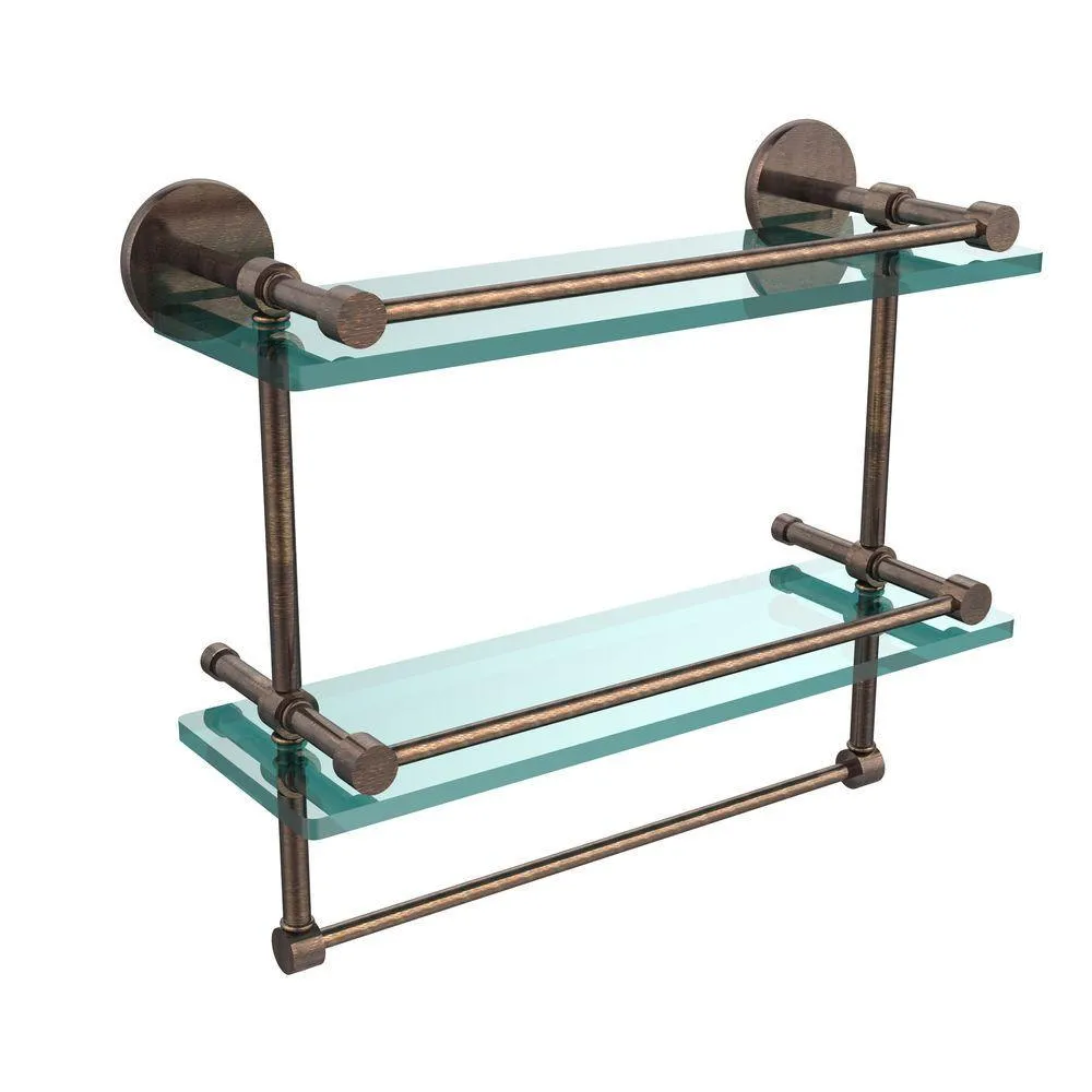 Allied Brass 16 in. L x 12 in. H x 5 in. W 2-Tier Gallery Clear Glass Bathroom Shelf with Towel Bar in Matte Black, photo 2 of 14