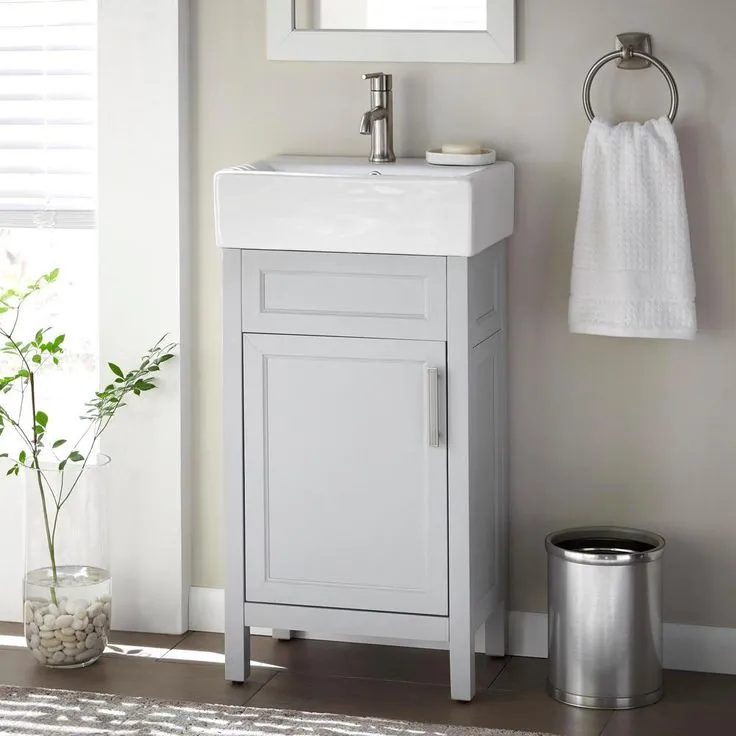 Arvesen 18 in. W x 12 in. D Vanity in Dove Grey with Ceramic Vanity Top in White with White Sink, photo 3 of 4