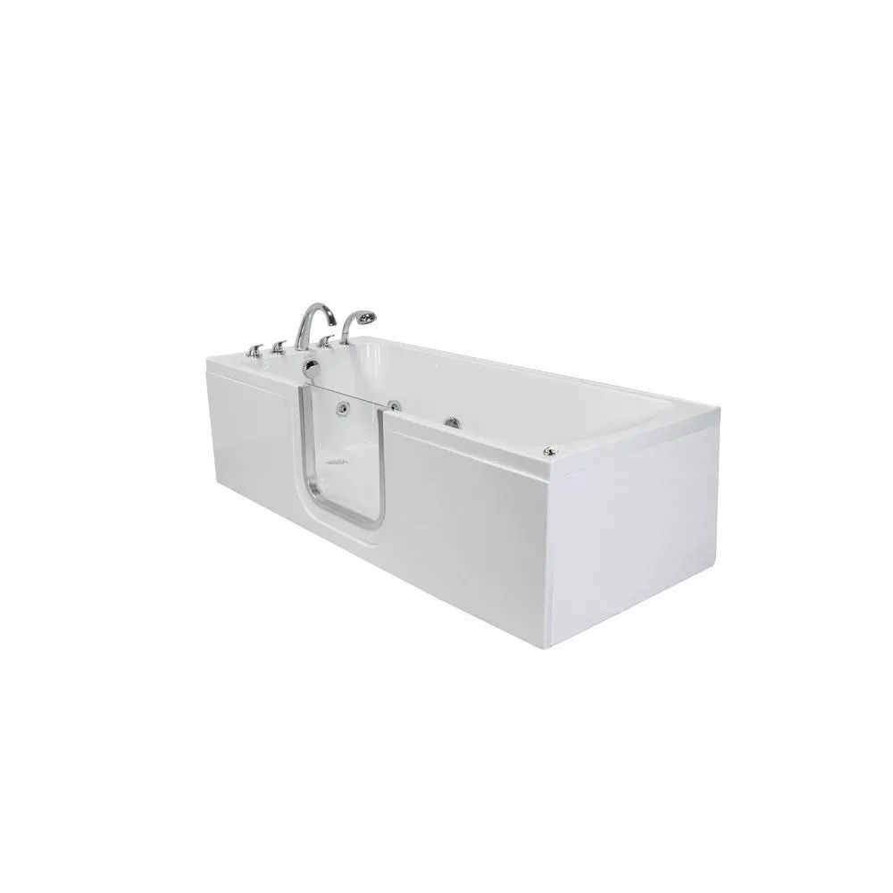 Ella Laydown 72 in. Walk-In Whirlpool Bathtub, White, LH Hinged Middle Glass Door with Screen, 5-Piece Fast-Fill Faucet, Left-Hand Drain, photo 7 of 17