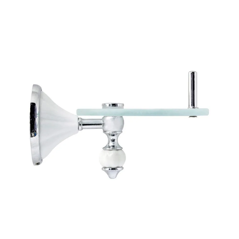MODONA FLORA 20 in. W Frosted Glass Shelf with Rail in White Porcelain and Polished Chrome, photo 4 of 6
