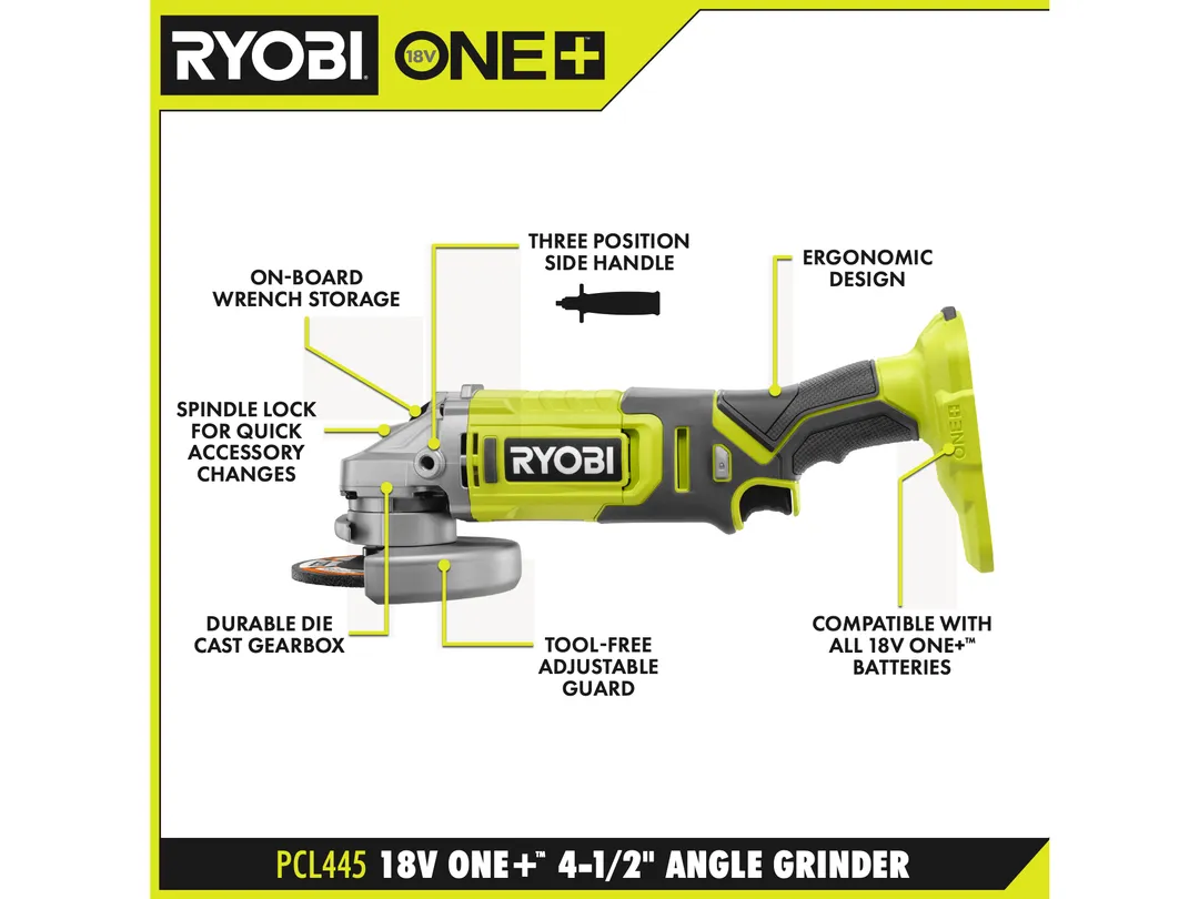 RYOBI 18V ONE+ Cordless 4-1/2 in. Angle Grinder (Tool-Only), photo 3 of 8