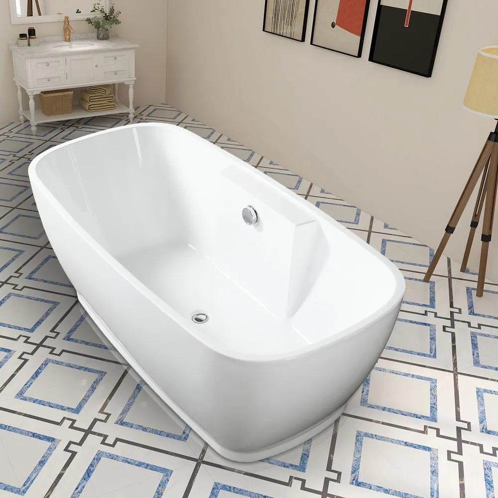 Toulon 59 in. Acrylic Flatbottom Freestanding Bathtub in White, photo 2 of 8