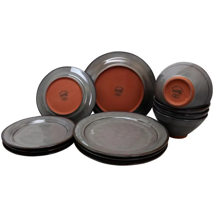 Terranea 12-Piece Rustic Grey Earthenware Dinnerware Set (Service for 4), photo 4 of 6