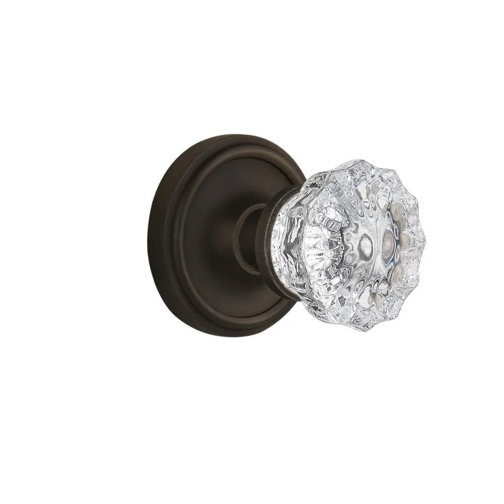 Classic Rosette 2-3/8 in. Backset Satin Nickel Privacy Bed/Bath Crystal Glass Door Knob, photo 19 of 19