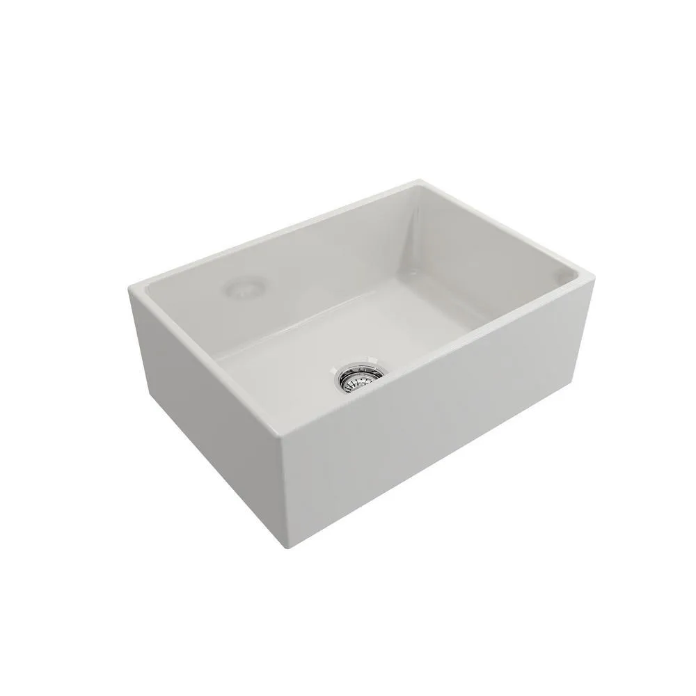 Contempo Farmhouse Apron Front Fireclay 27 in. Single Bowl Kitchen Sink with Bottom Grid and Strainer in White, photo 7 of 20