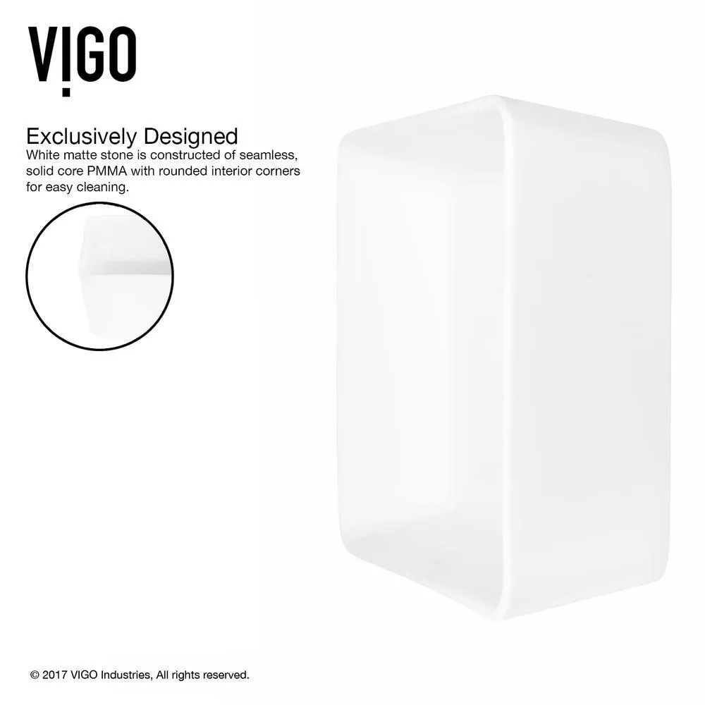 VIGO Marigold White Matte Stone Vessel Bathroom Sink and Linus Bathroom Vessel Faucet in Brushed Nickel, photo 7 of 16