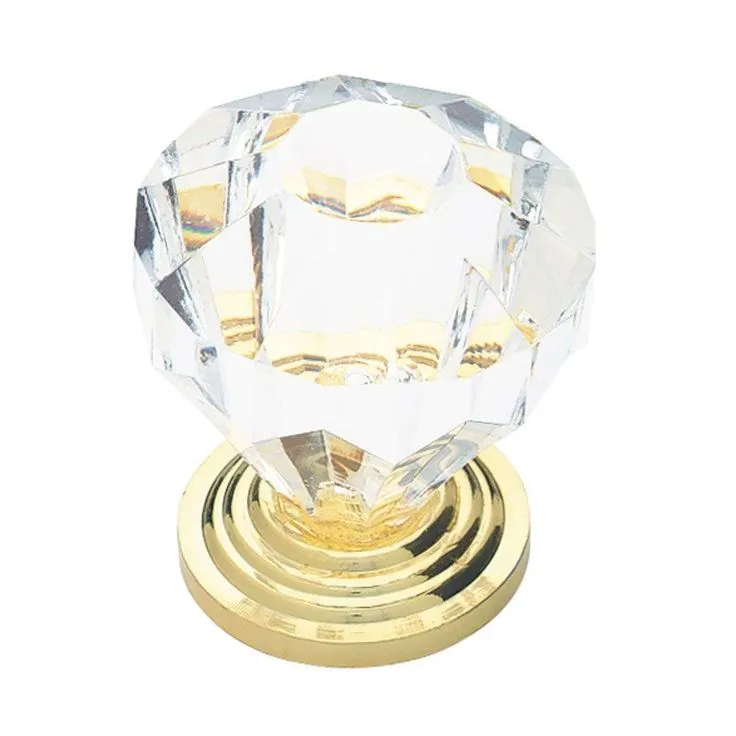 1-1/4 in. (32 mm) Polished Brass with Clear Faceted Acrylic Cabinet Knob, photo 2 of 3