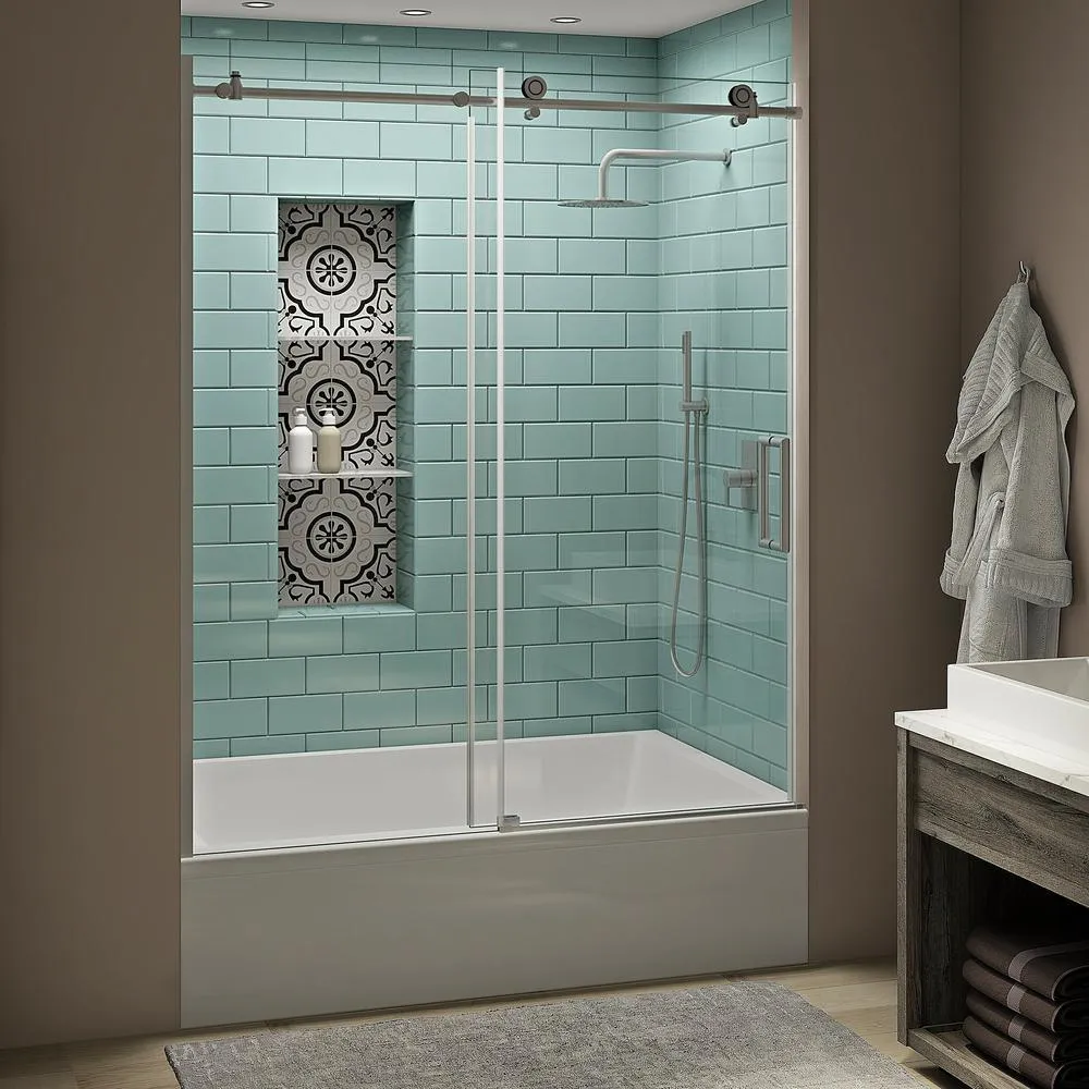 Coraline XL 56 - 60 in. x 70 in. Frameless Sliding Tub Door with StarCast Clear Glass in Polished Chrome, Left Opening, photo 7 of 22
