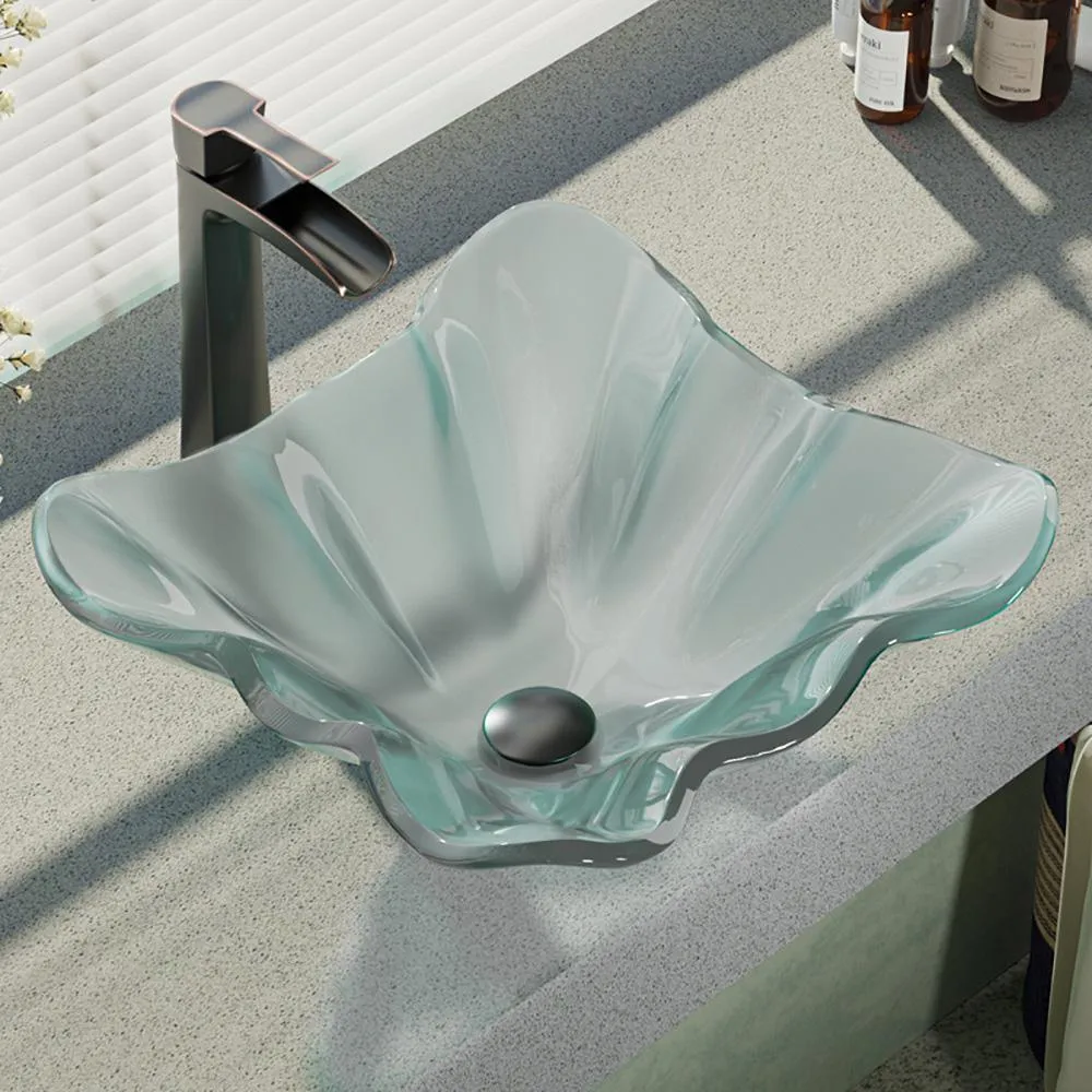 Glass Vessel Sink in Frosted with R9-7007 Faucet and Pop-Up Drain in Brushed Nickel, photo 14 of 14