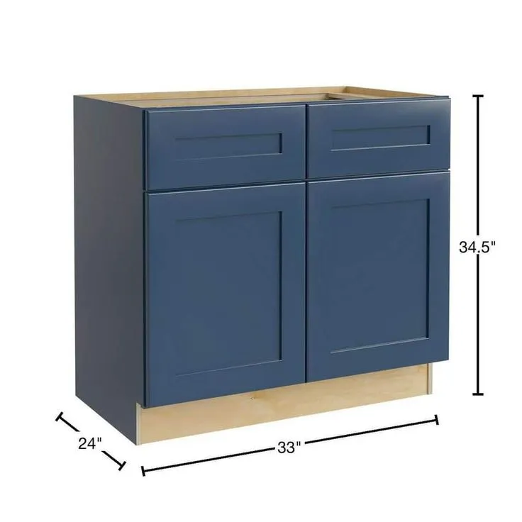 Home Decorators Collection Newport 33 in. W x 24 in. D x 34.5 in. H Assembled Plywood Sink Base Kitchen Cabinet in Mythic Blue with Soft Close, photo 3 of 6
