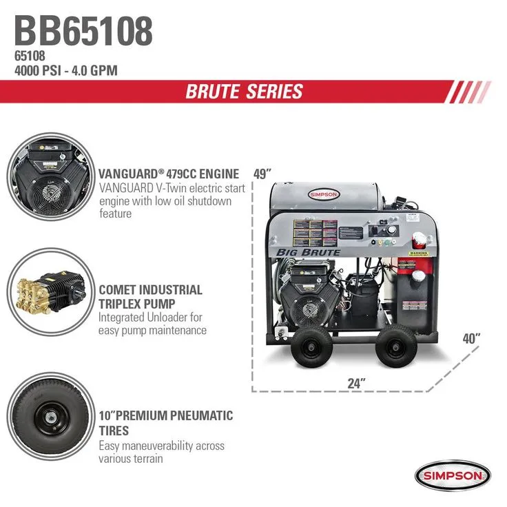 Simpson Big Brute 4000 PSI at 4.0 GPM Vanguard V-Twin Hot Water Gas Pressure Washer, photo 3 of 5