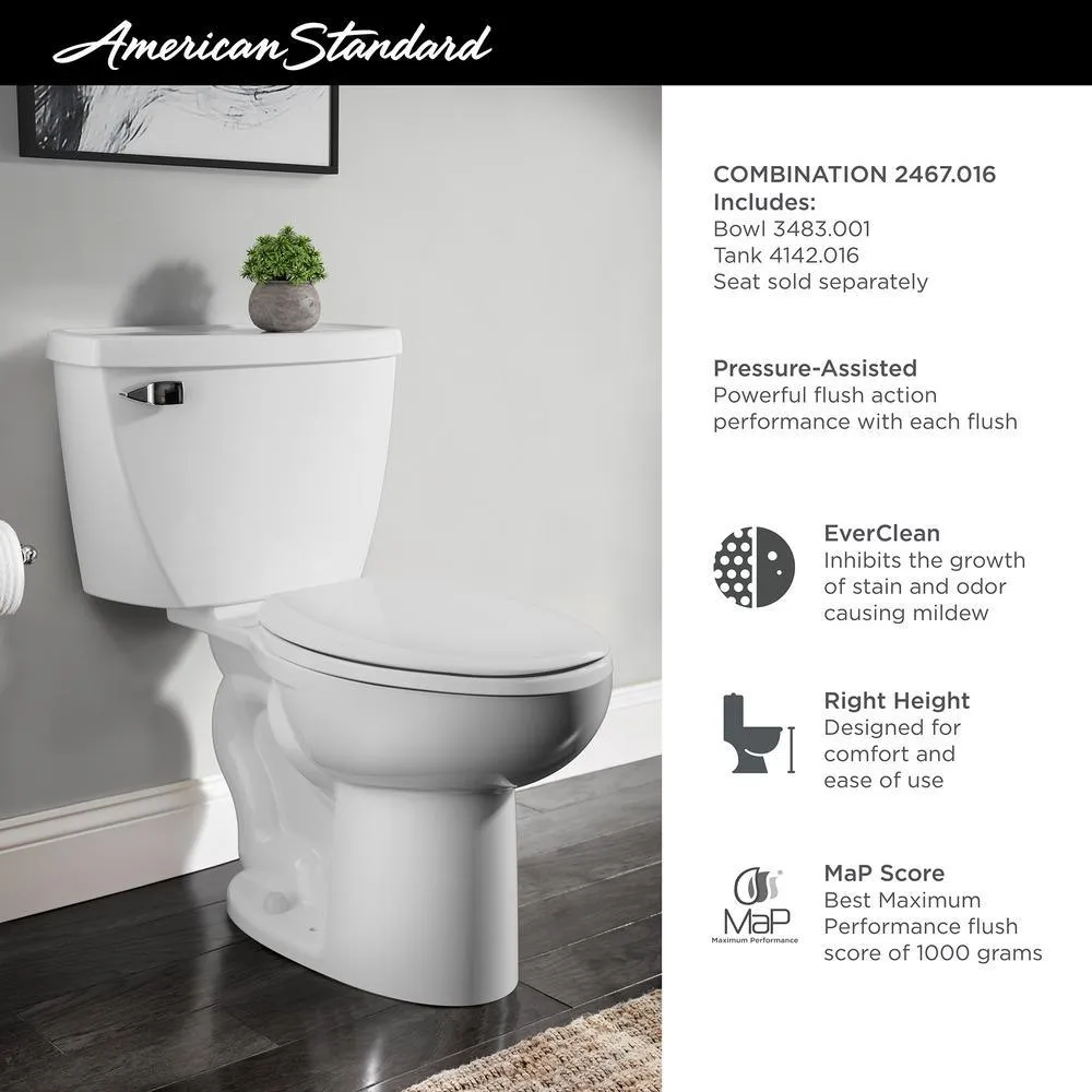 Cadet 2-Piece 1.6 GPF Tall Height Pressure-Assisted Elongated Toilet in White, Seat Not Included, photo 2 of 7
