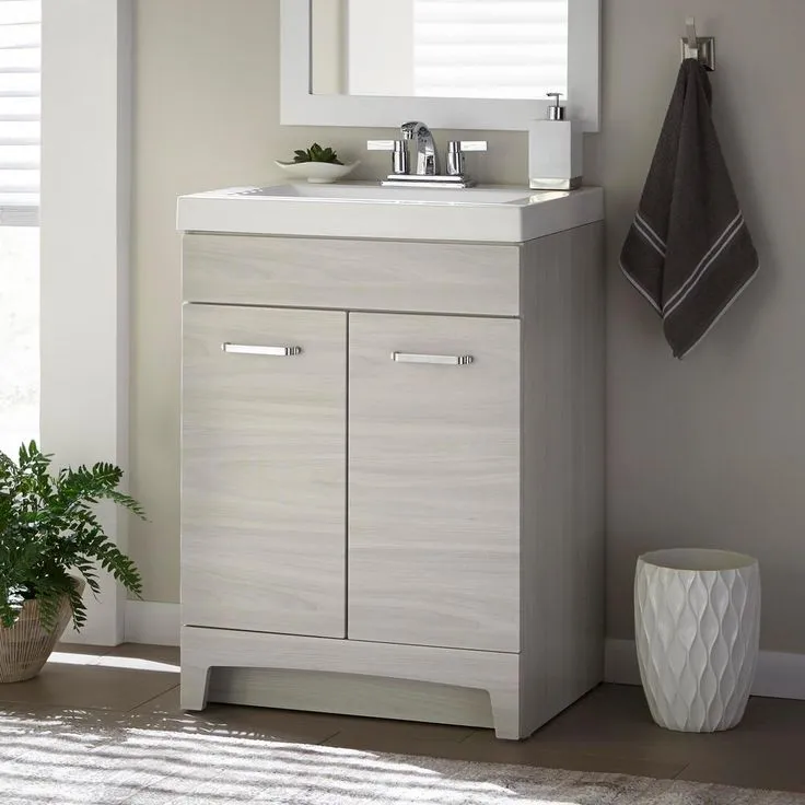 Stancliff 24 in. W x 19 in. D Bathroom Vanity in Elm Sky with Cultured Marble Vanity Top in White with White Sink, photo 5 of 7